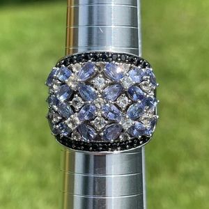 Gem Treasures Tanzanite, Black Spinel, and White Cubic Zirconia Ring Size 10